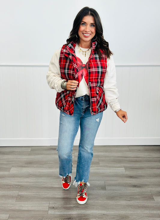 Red Plaid Padded Vest (Reg)