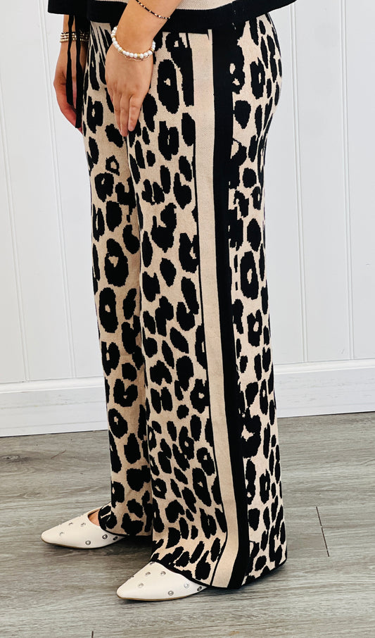 Black Leopard Print Side Stripe Pants (Reg. and Plus)