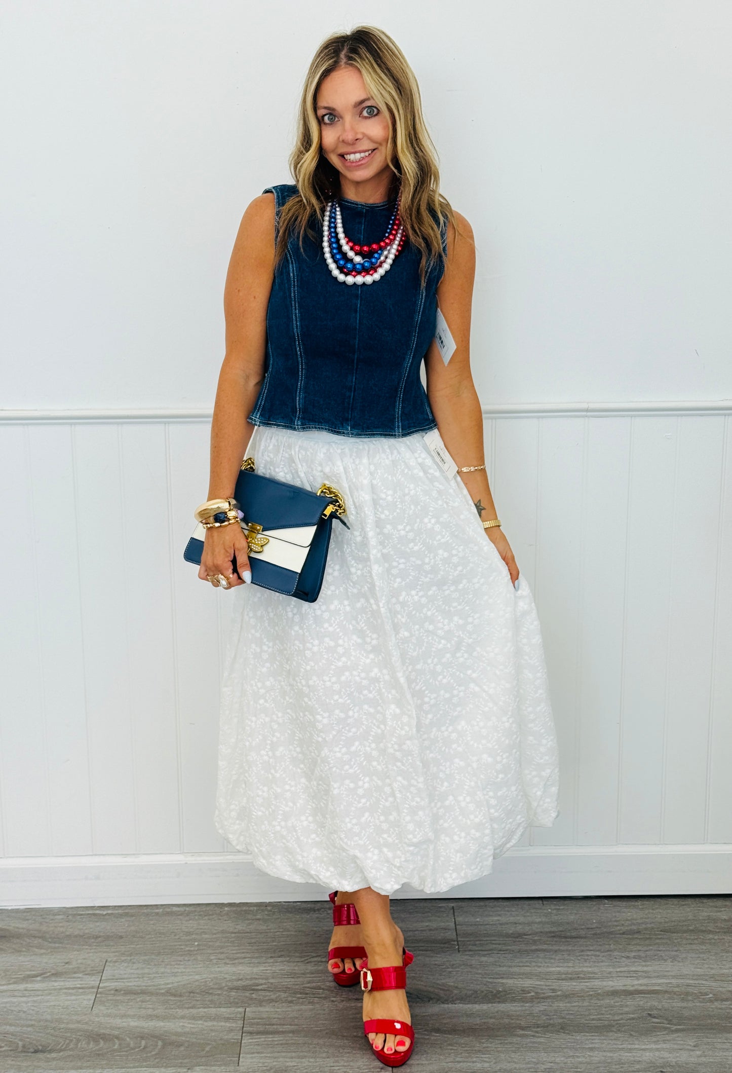 White Eyelet Bubble Hem Maxi Skirt (Reg.)