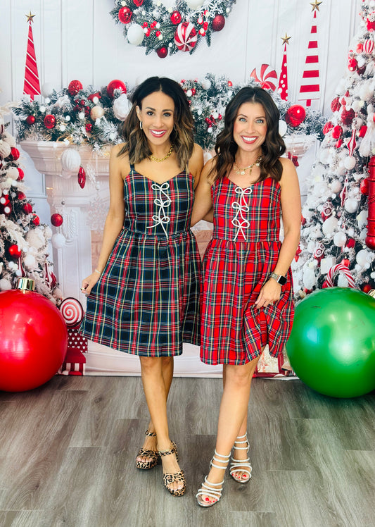 Holiday Plaid Cami Mini Dress (Reg & Plus)-2 Colors