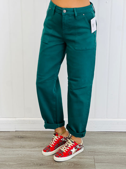 Risen On The Hunt-er Green Cuffed Barrel Jeans (Reg & Plus)
