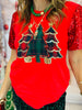 Red Festive Forest Sequin Sleeve Top (Reg. and Plus)