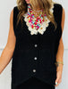 POL Black Contrast Crochet Vest Top (One Size)