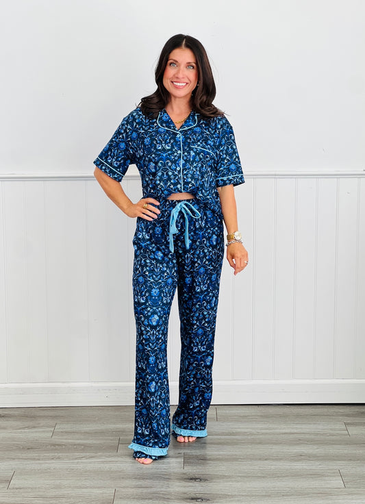 Moonlit Floral Ruffle Pajama Set (Reg. and Plus)
