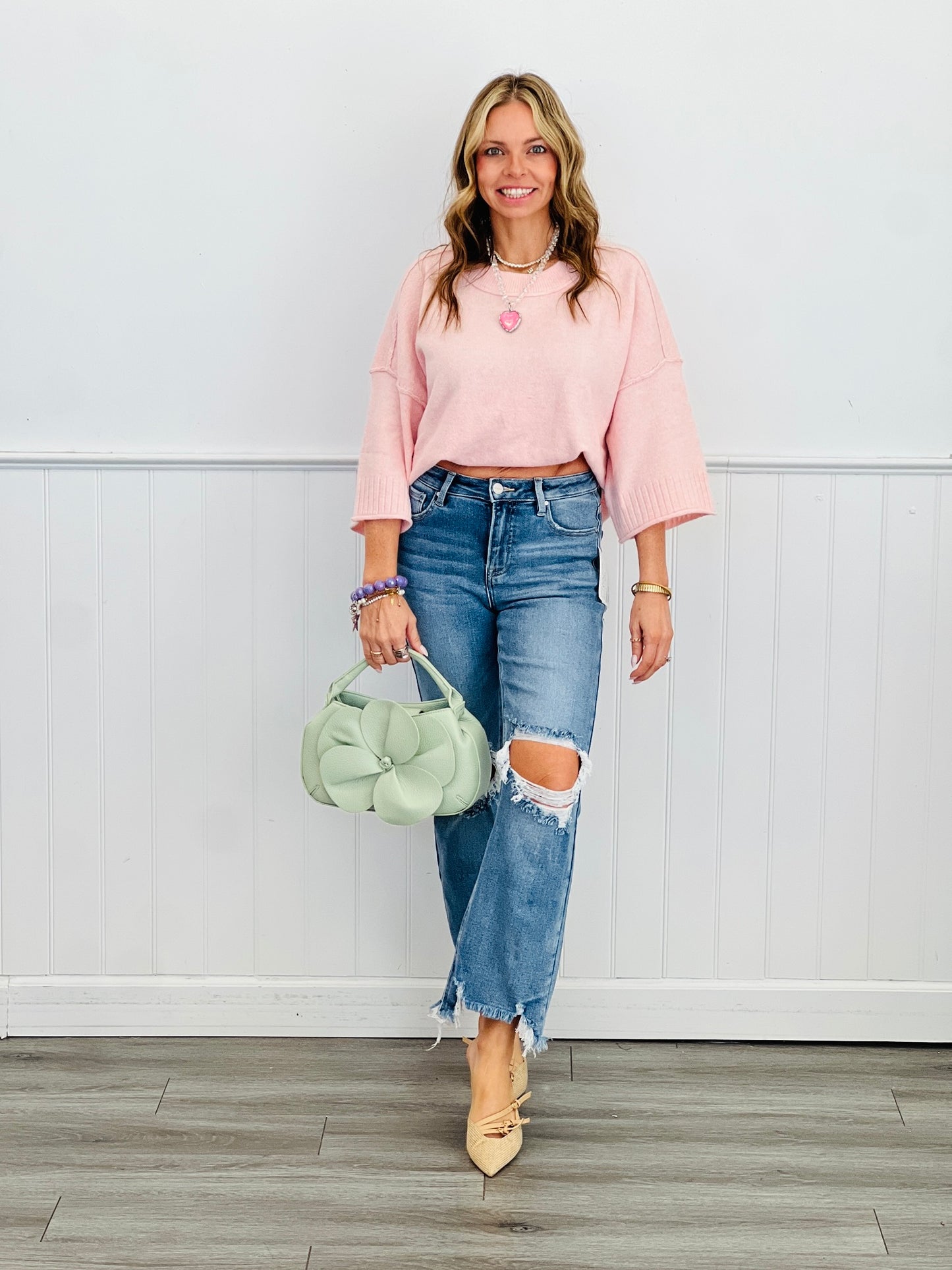 Crew Neck Boxy Sweater Top (Reg.)-2 Colors