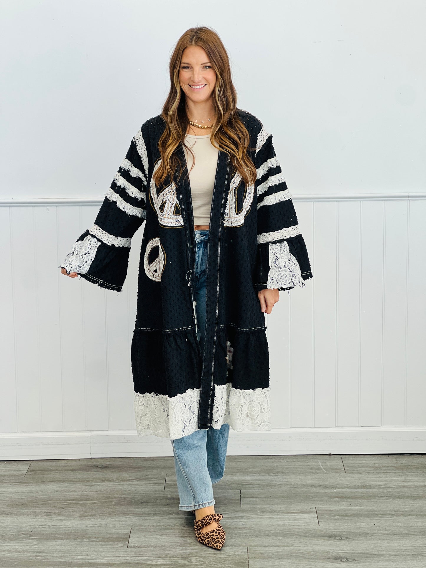 POL Black Peace In Motion Crochet Longline Cardigan (Reg.)