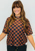 Black/Chocolate Checkered Emma Mesh Tee (Reg. and Plus)