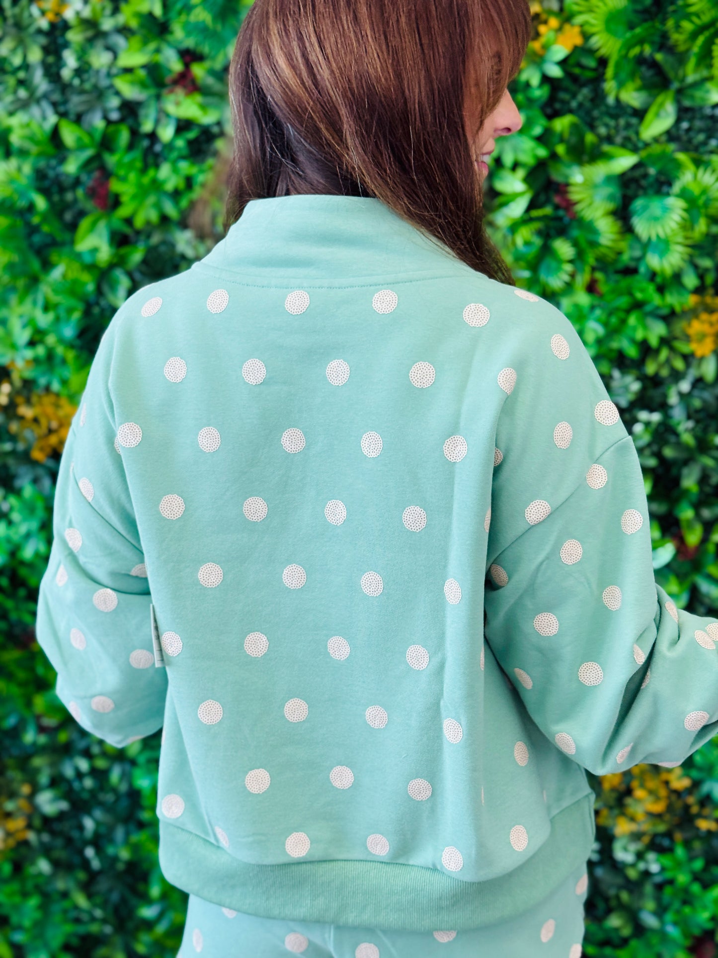 Queen Of Sparkles Dusty Green Polka Dot Logo Sweatshirt (Reg. & Plus)