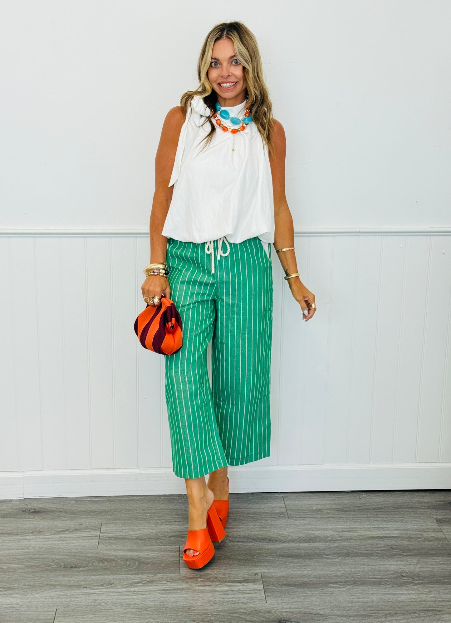 White High Neck Tie Wrap Sleeveless Blouse (Reg.)