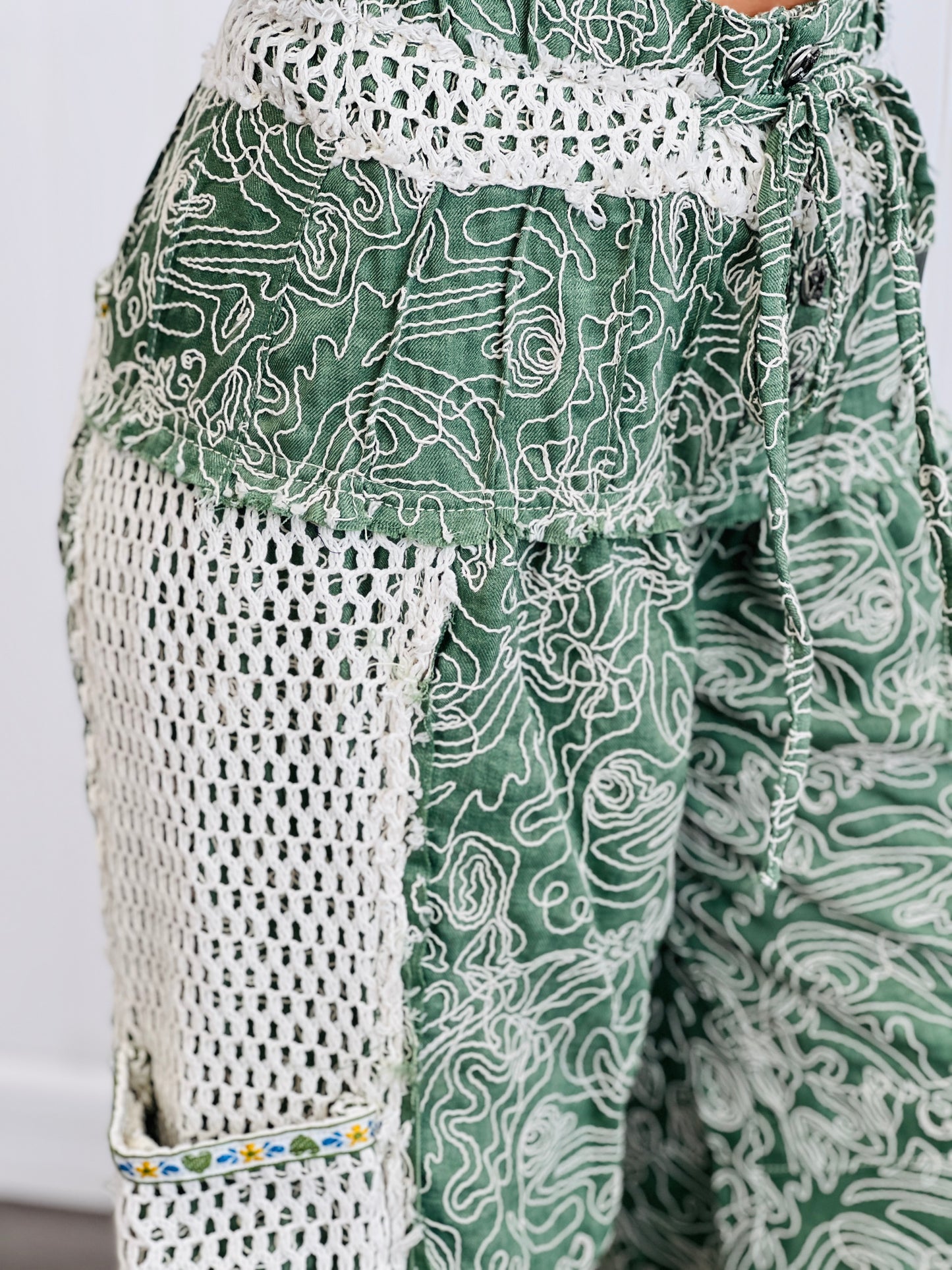 POL Flower Crochet Detailing Wide Leg Pants (Reg.)- 2 Colors
