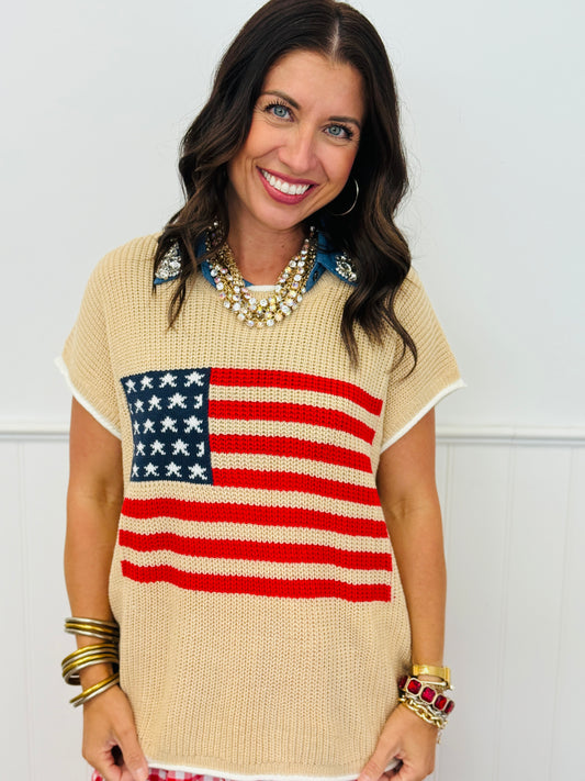 Latte Heritage Flag Graphic Knit Top  (Reg.)