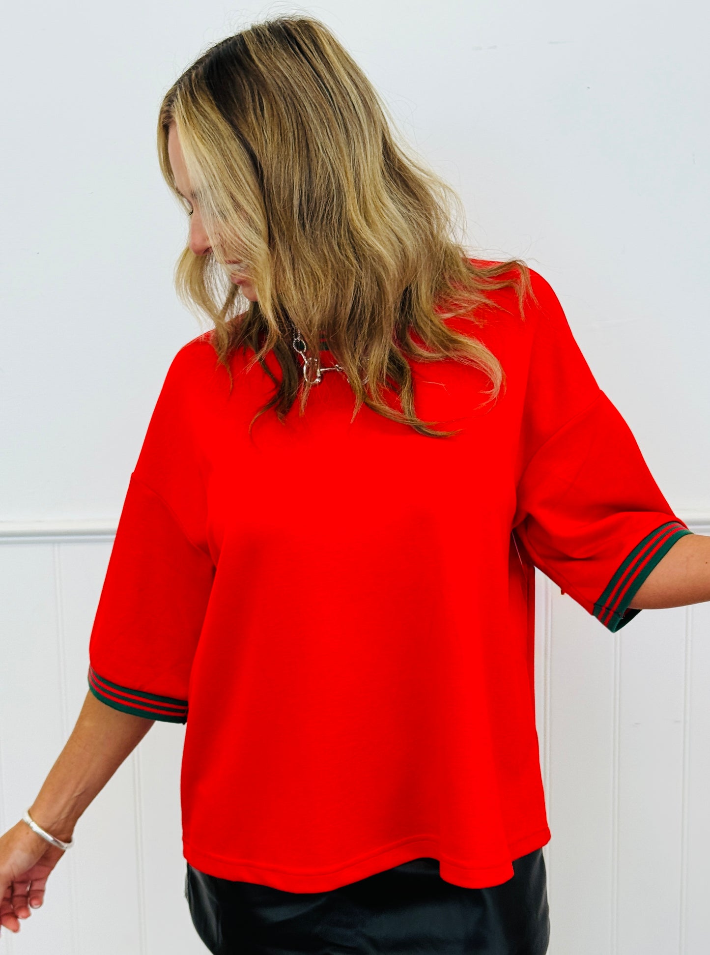Contrast Color Rib Band Knit Top (Reg.) - 2 Colors