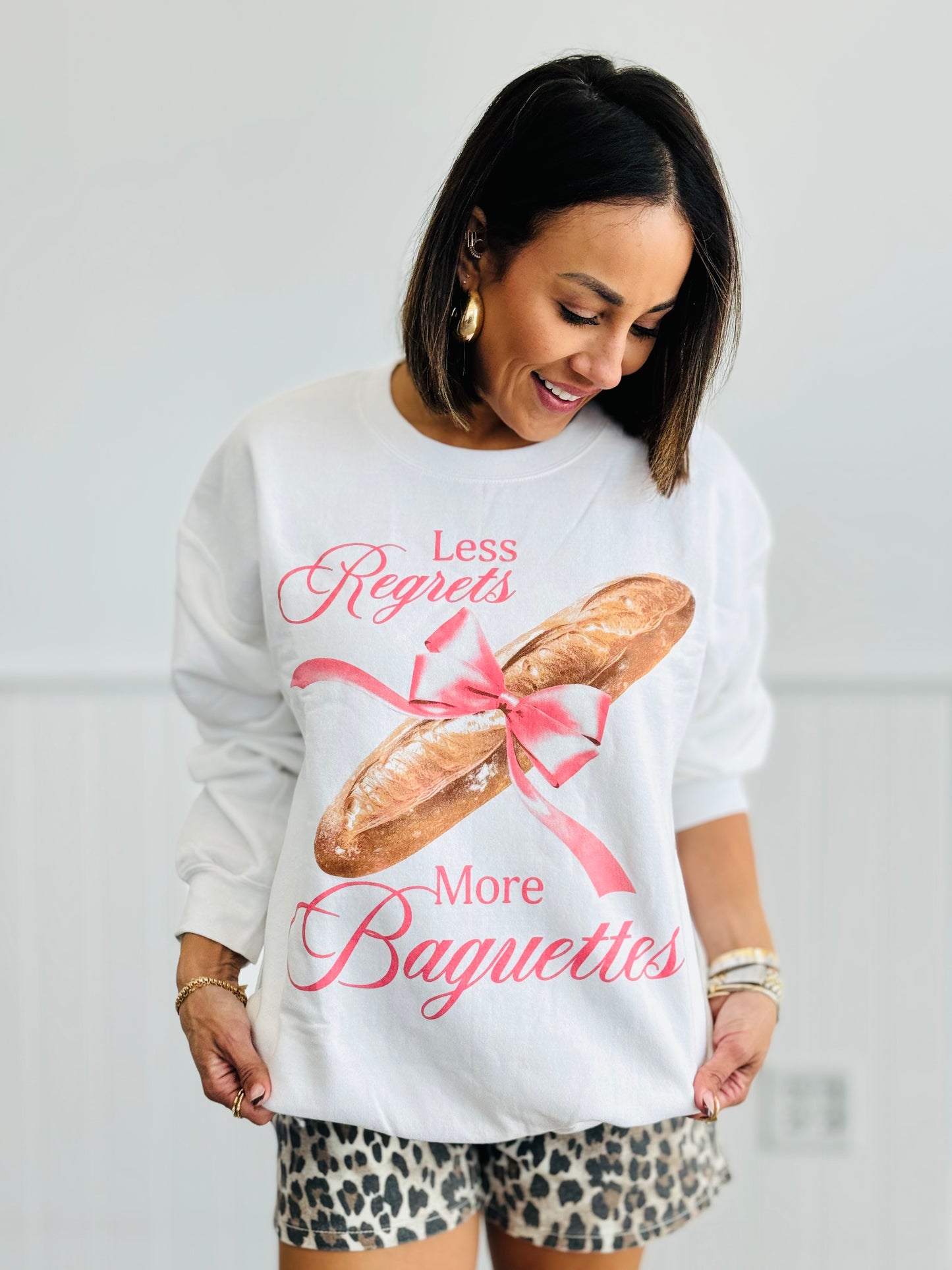 White Less Regrets More Baguettes Sweatshirt (Reg)