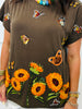 Queen Of Sparkles Brown Beaded Butterfly & Sunflower Tee (Reg. and Plus)