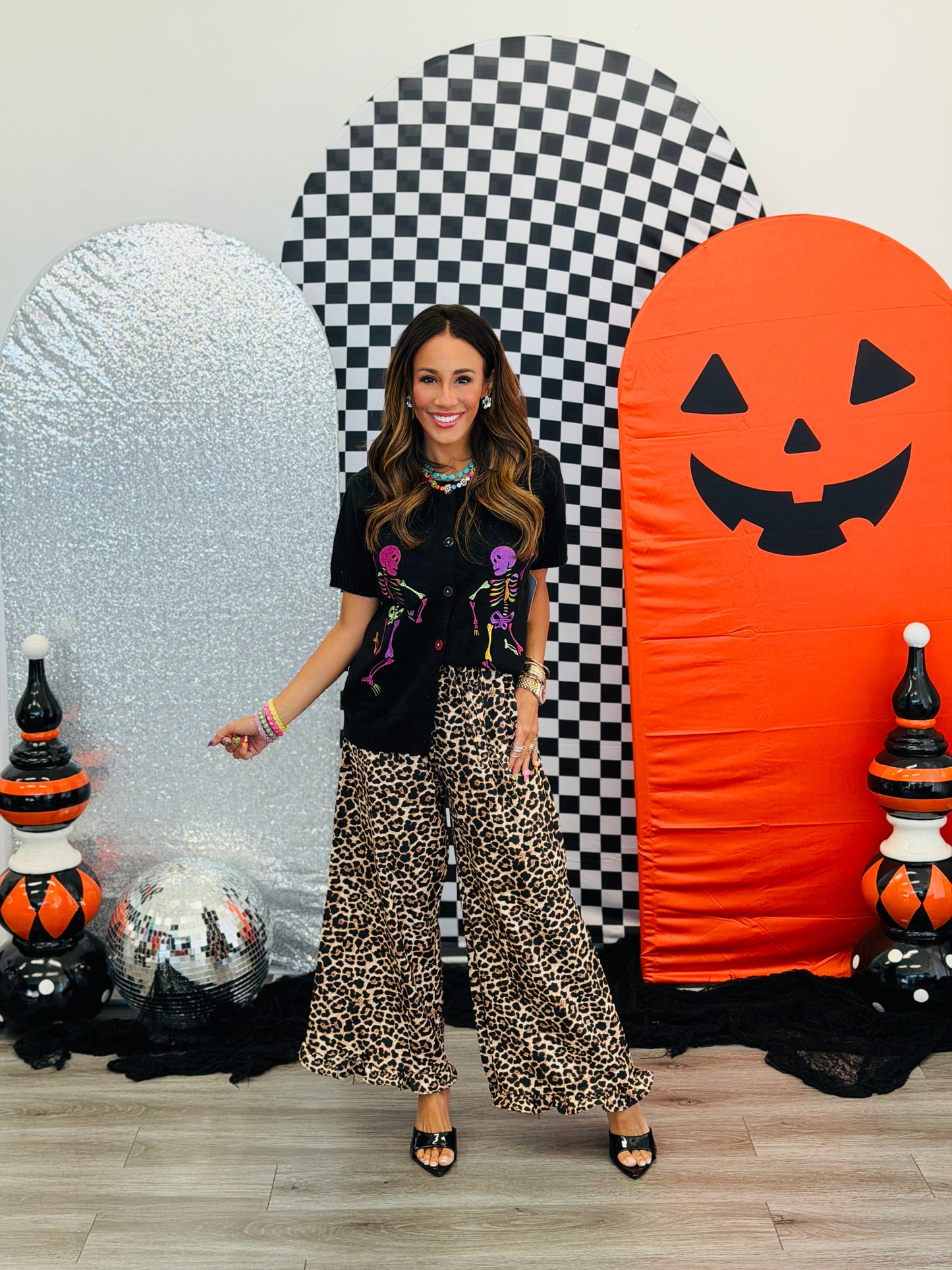 Dancing Skeletons Short Sleeve Cardigan (Reg. and Plus)