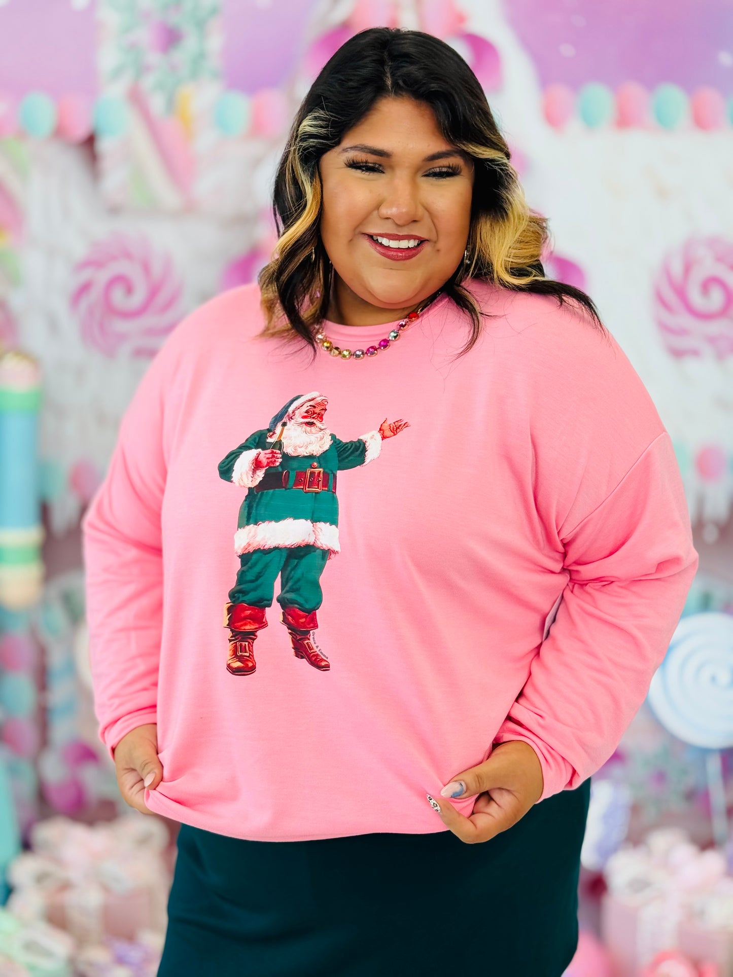 Pink Champagne Santa Sweatshirt (Reg. and Plus)
