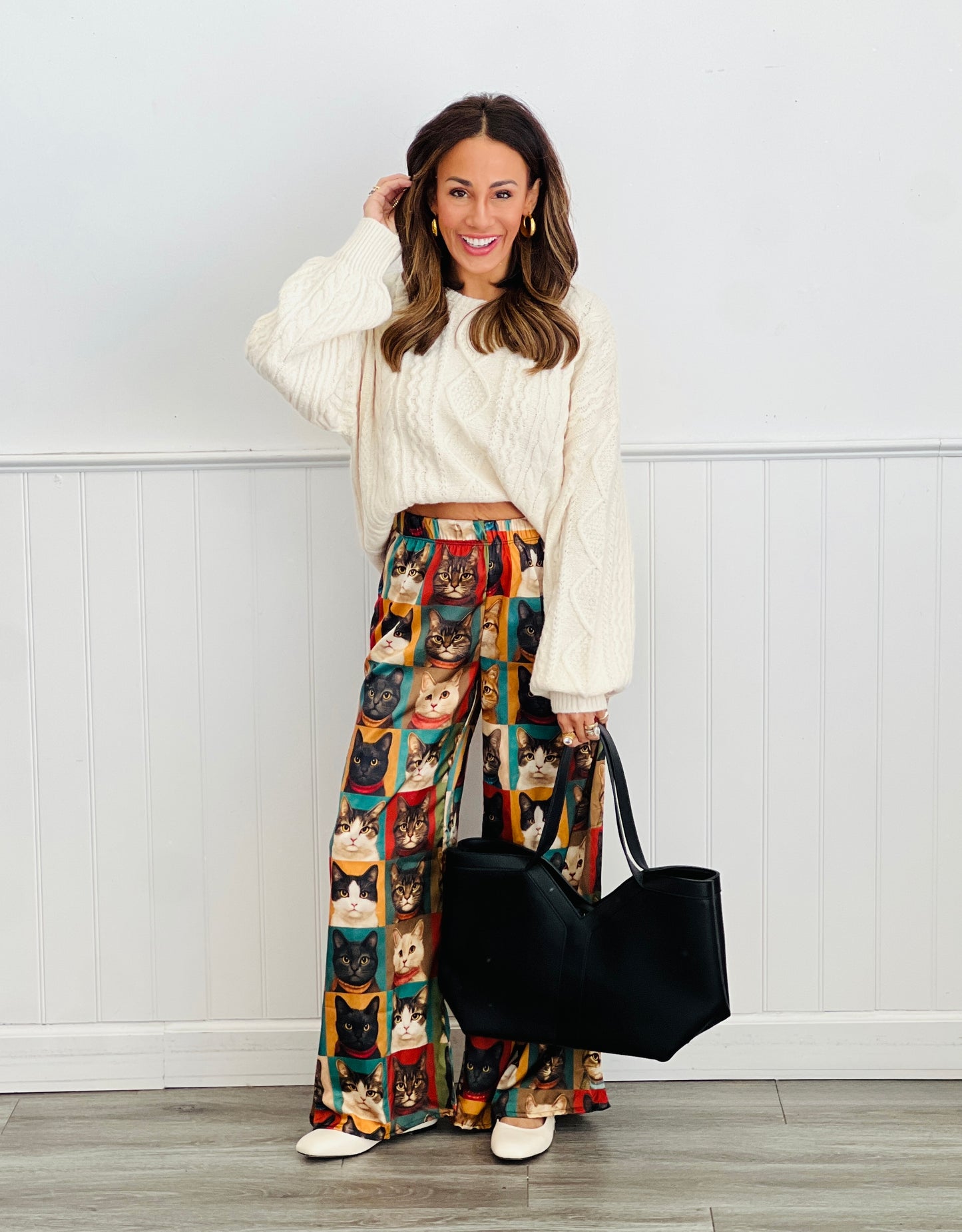 Cat Portrait Wide Leg Pants (Reg & Plus)