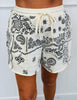 Cream Bandana Paisley Print Henley Top & Shorts Set (Reg.)