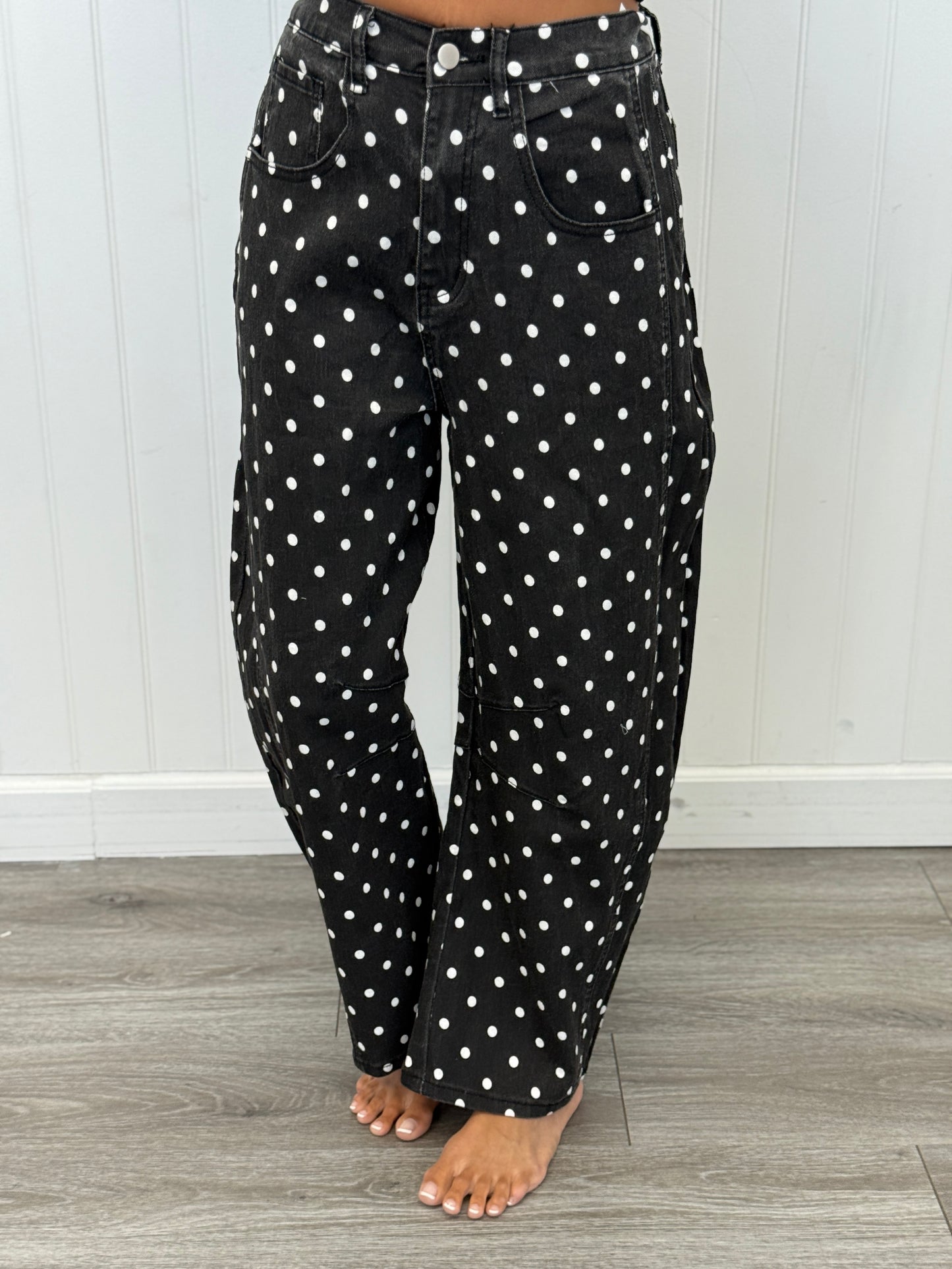 Black Polka Dot Barrel Pants (Reg. and Plus)