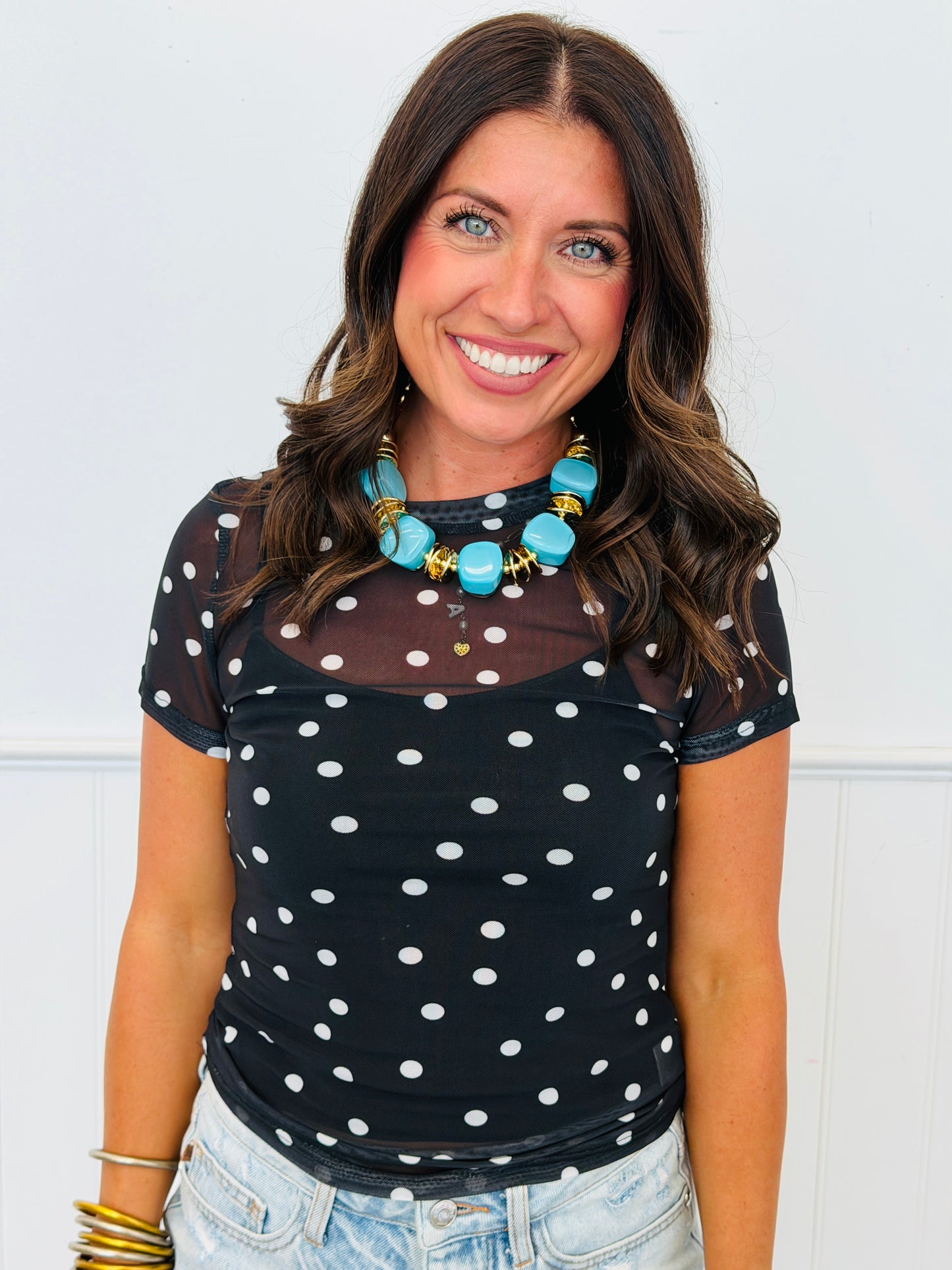 Polka Dot Mesh Blouse (Reg & Plus) - 5 Colors