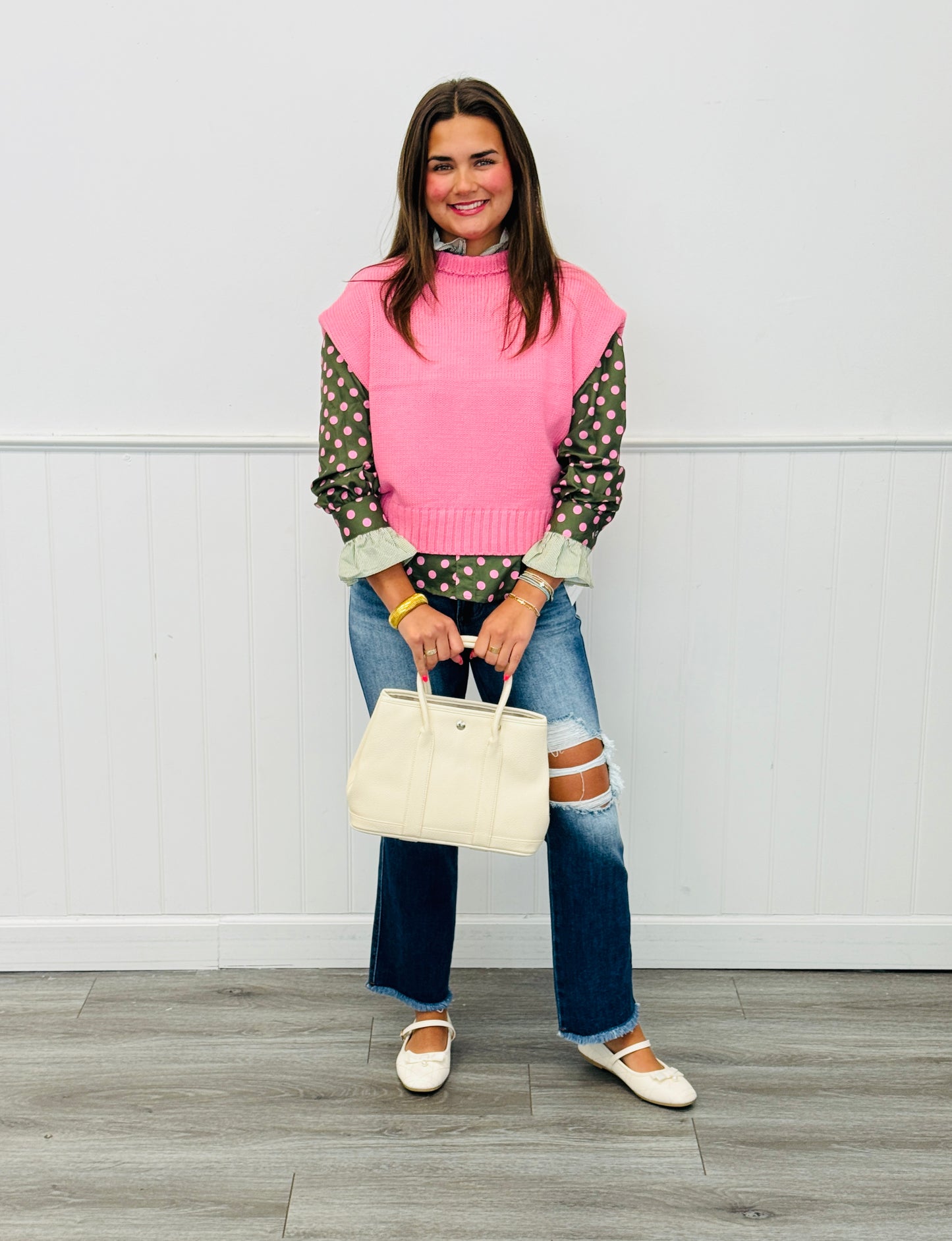 Pink Mock Neck Ribbed Dolman Sweater Top (Reg.)