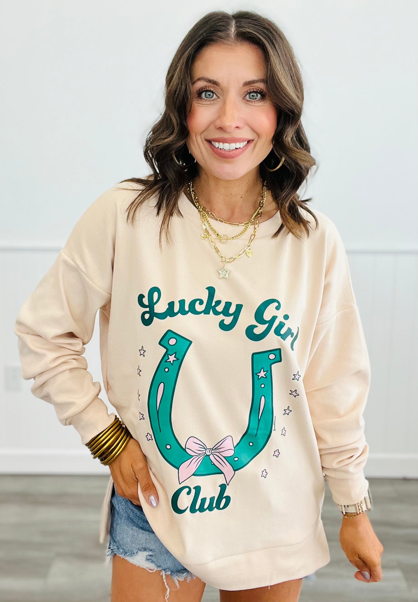 Ivory Lucky Girl Club Sweatshirt (Reg. & Plus)