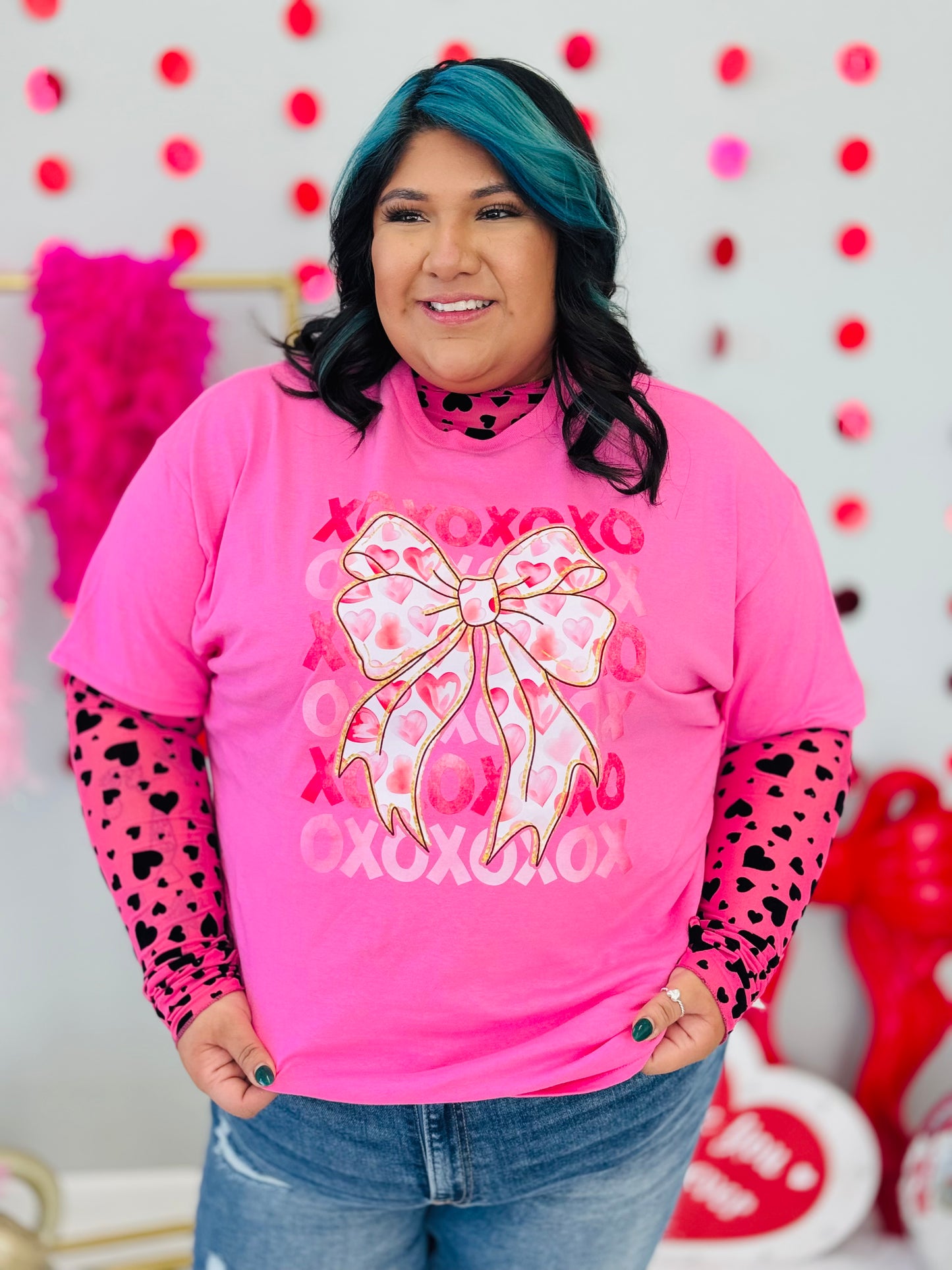 Pink XOXO Bow Tee (Reg. and Plus)