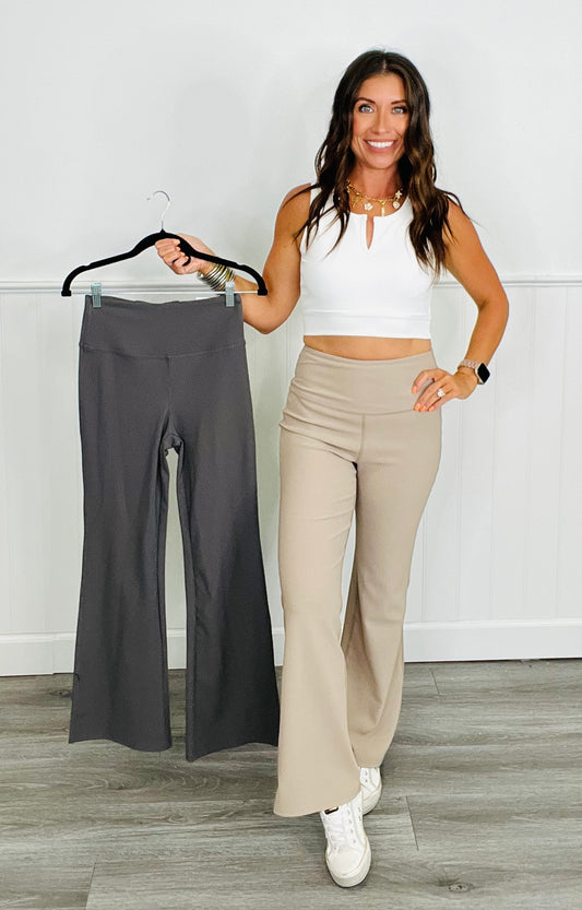 High Waisted Solid Knit Pants (Reg & Plus)-2 Colors