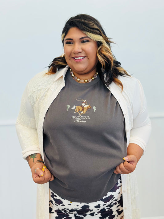 Charcoal Hold Your Horses Graphic Tee (Reg. & Plus)