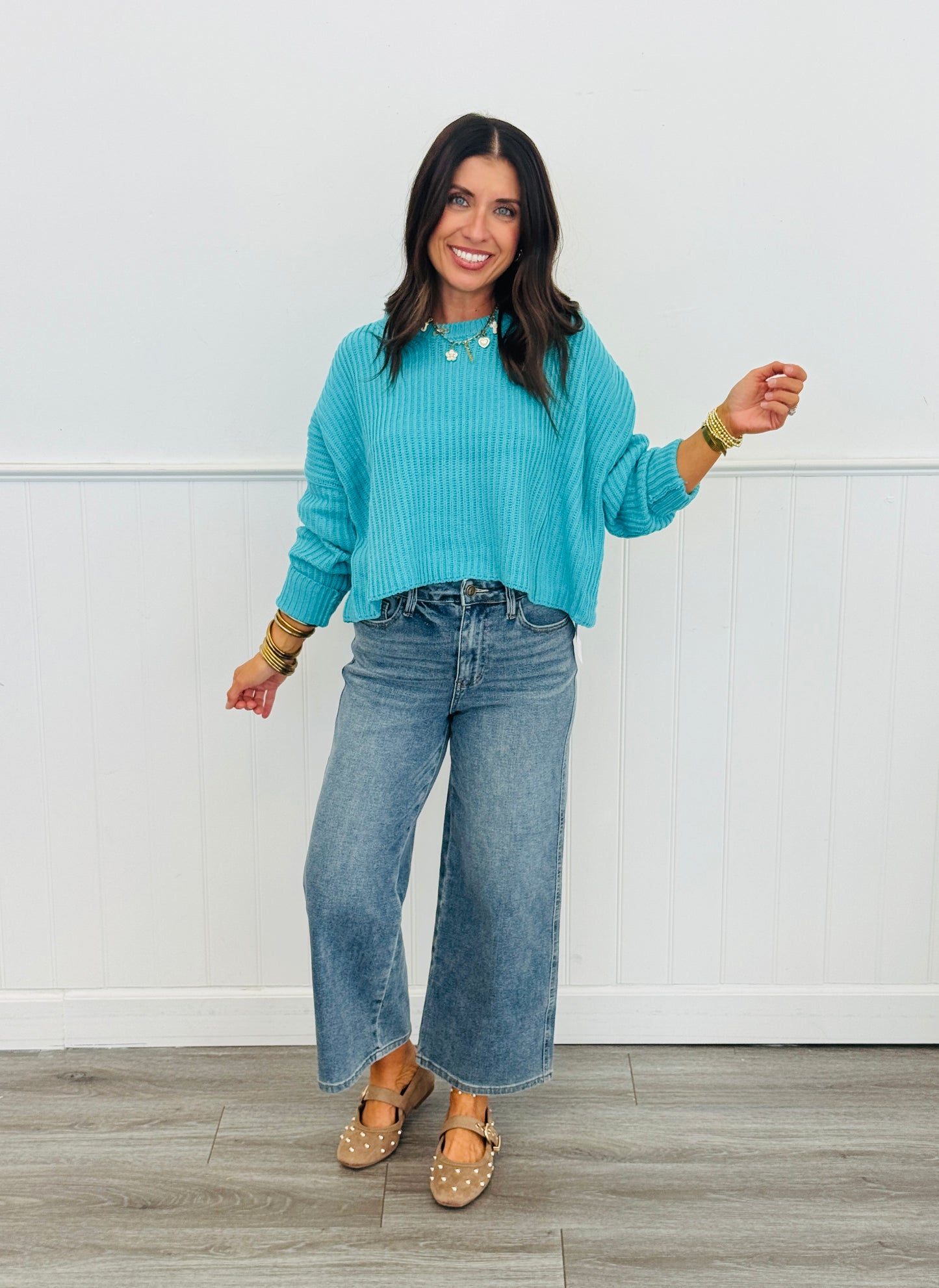 Ribbed Waist Length Sweater Top (Reg.) - 2 Colors