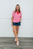 Pink Stiped Contrast Collar Top  (Reg.)