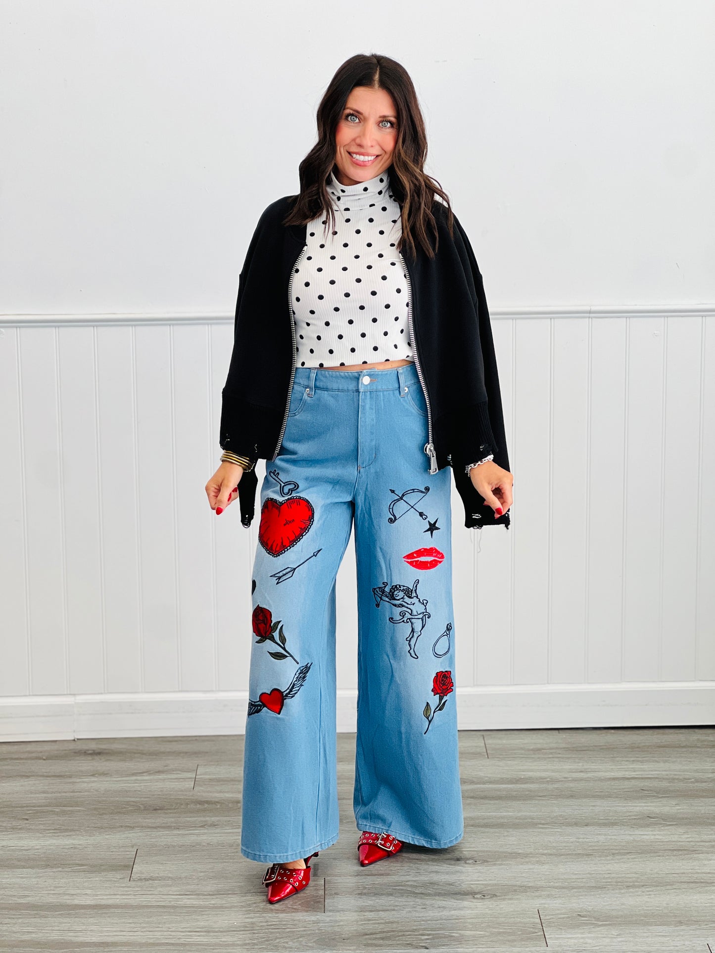 Washed Denim Multi Embroidered Pants (Reg. and Plus)