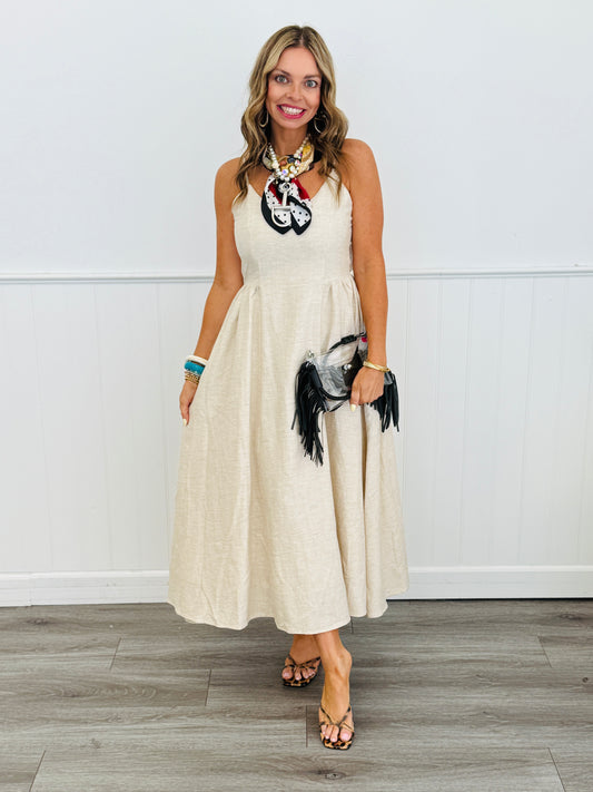 Beige Strappy Midi Dress (Reg. and Plus)