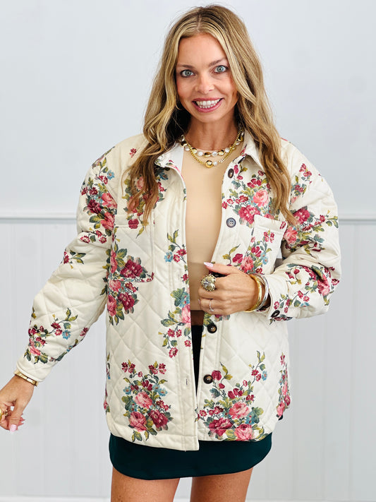 Oatmeal Floral Quilted Jacket (Reg.)