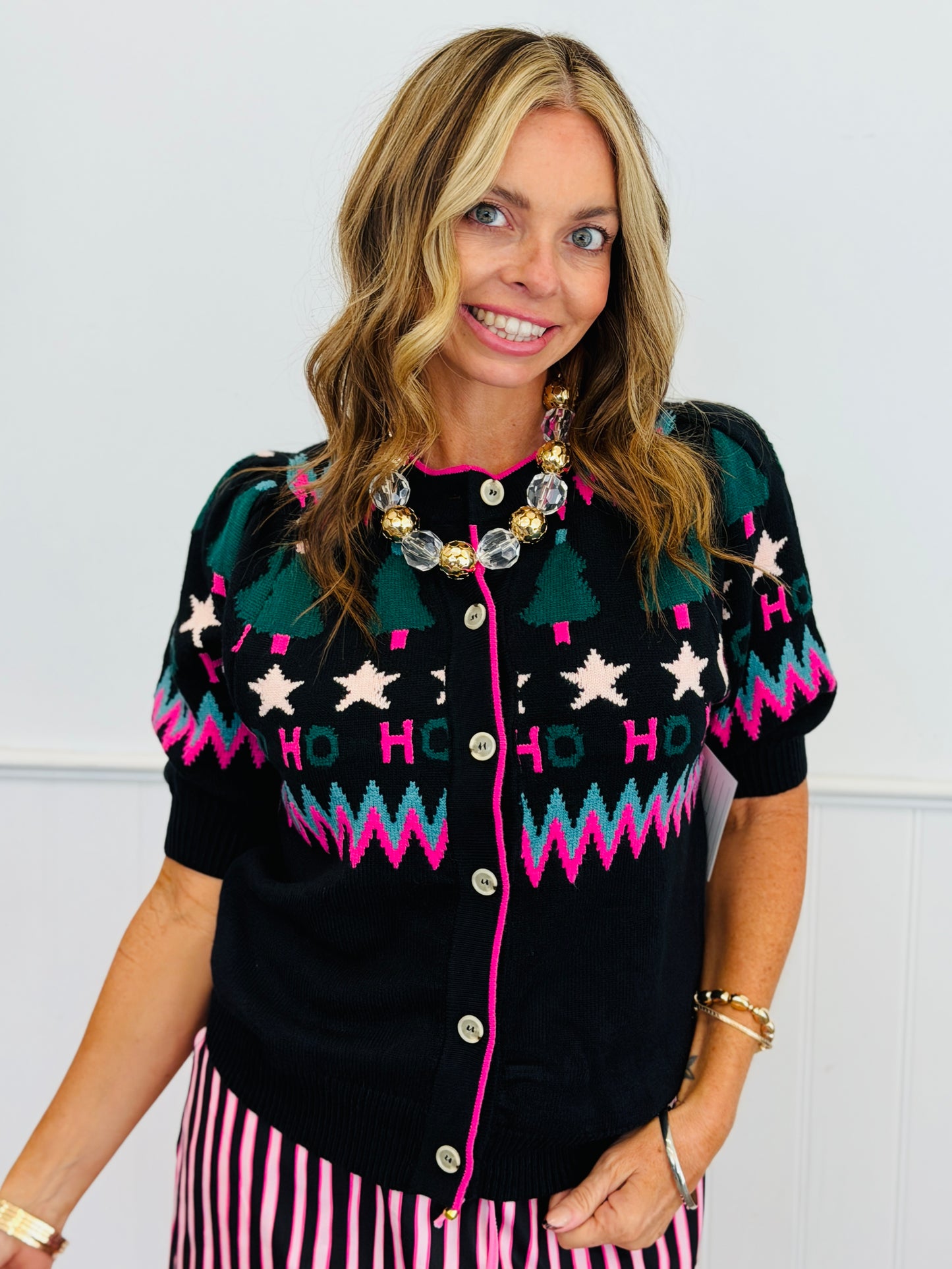 Black Multi Festive Sweater Cardigan (Reg & Plus)