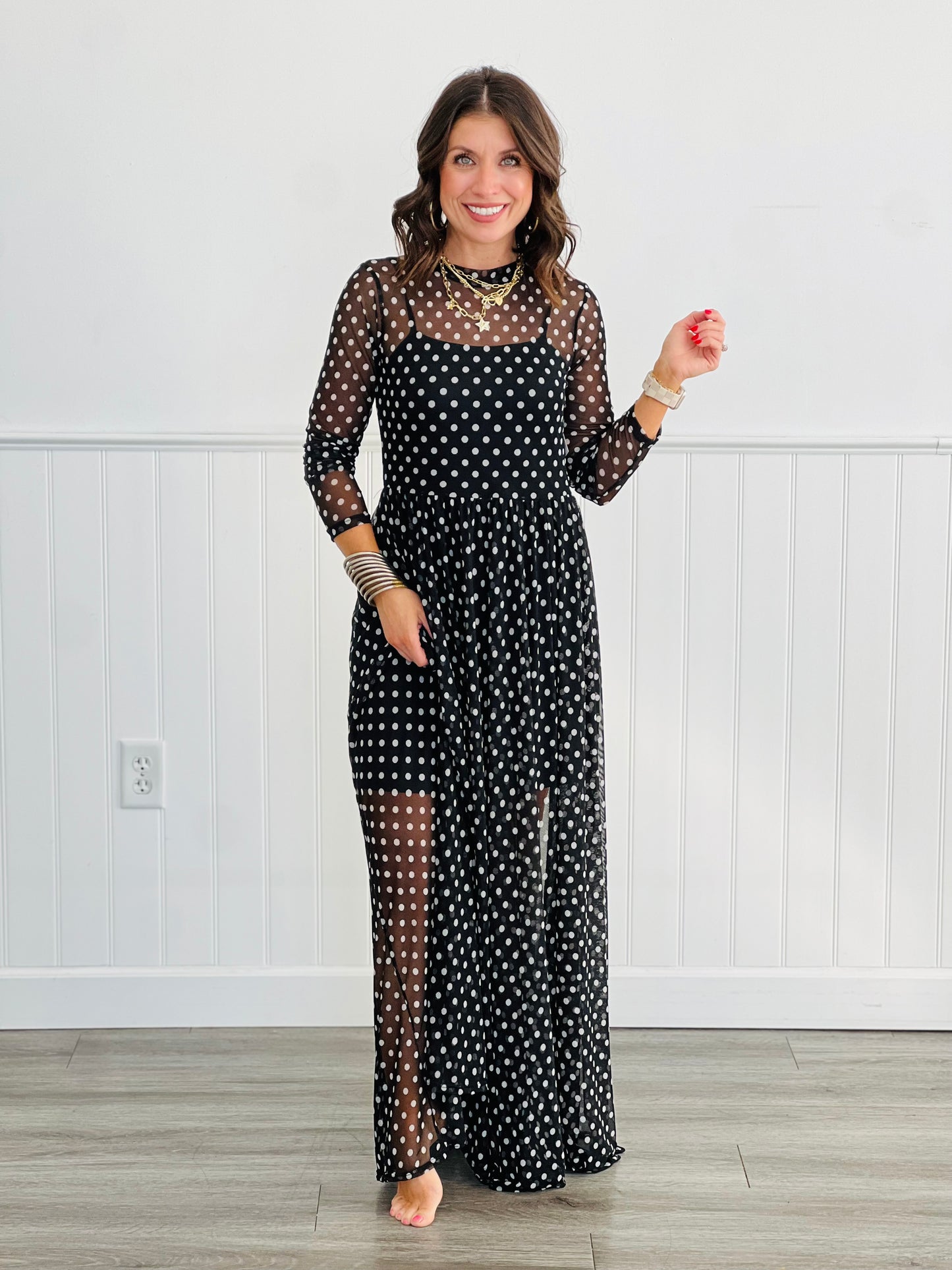 Black Print Mesh Maxi Dress (Reg & Plus)