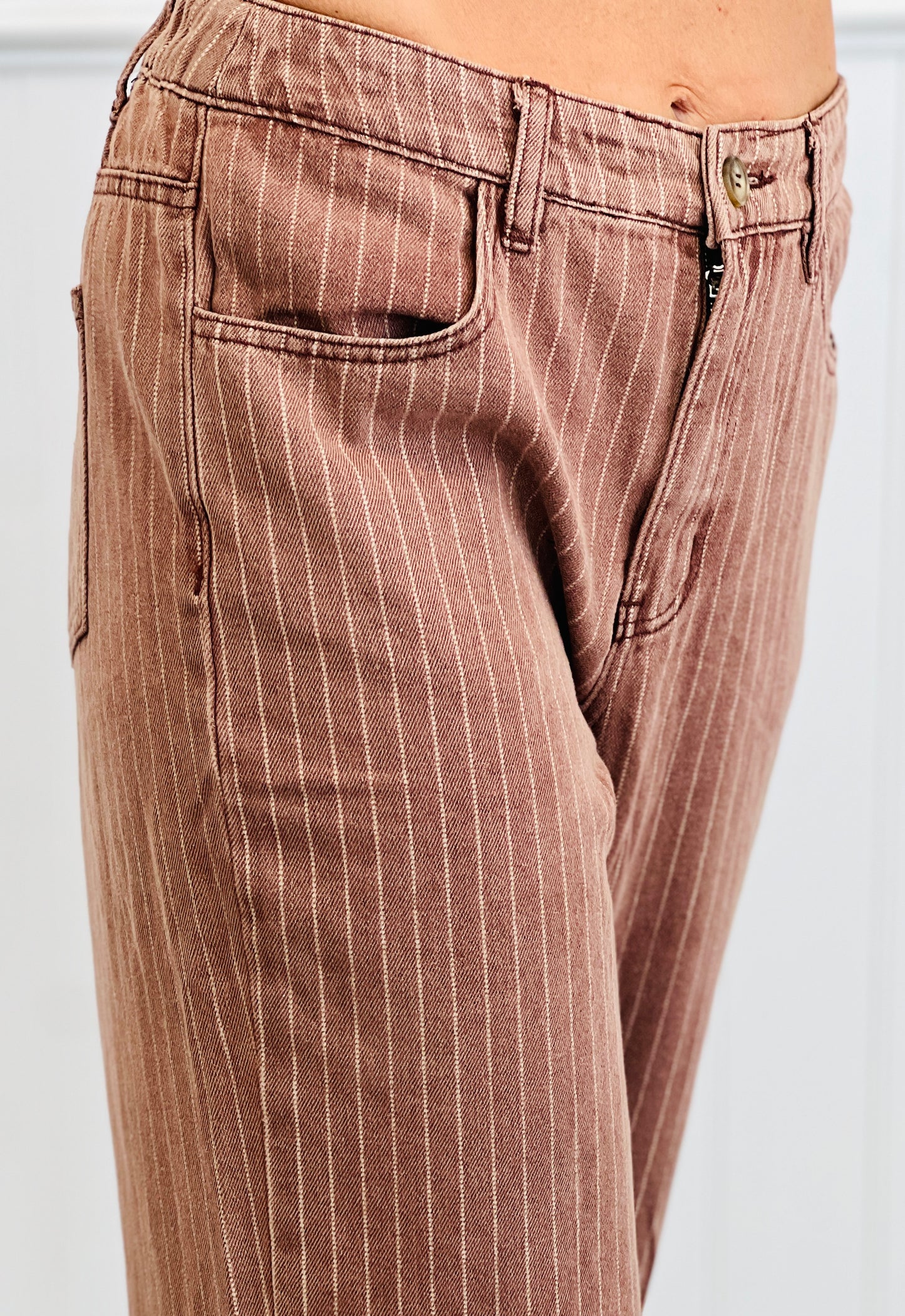 Rust-White Striped Denim Pants (Reg.)