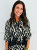 Black Zebra Print Lace Trim Blouse (Reg.)