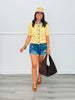 Yellow/Brown Short Sleeve Stitched Cardigan (Reg.)