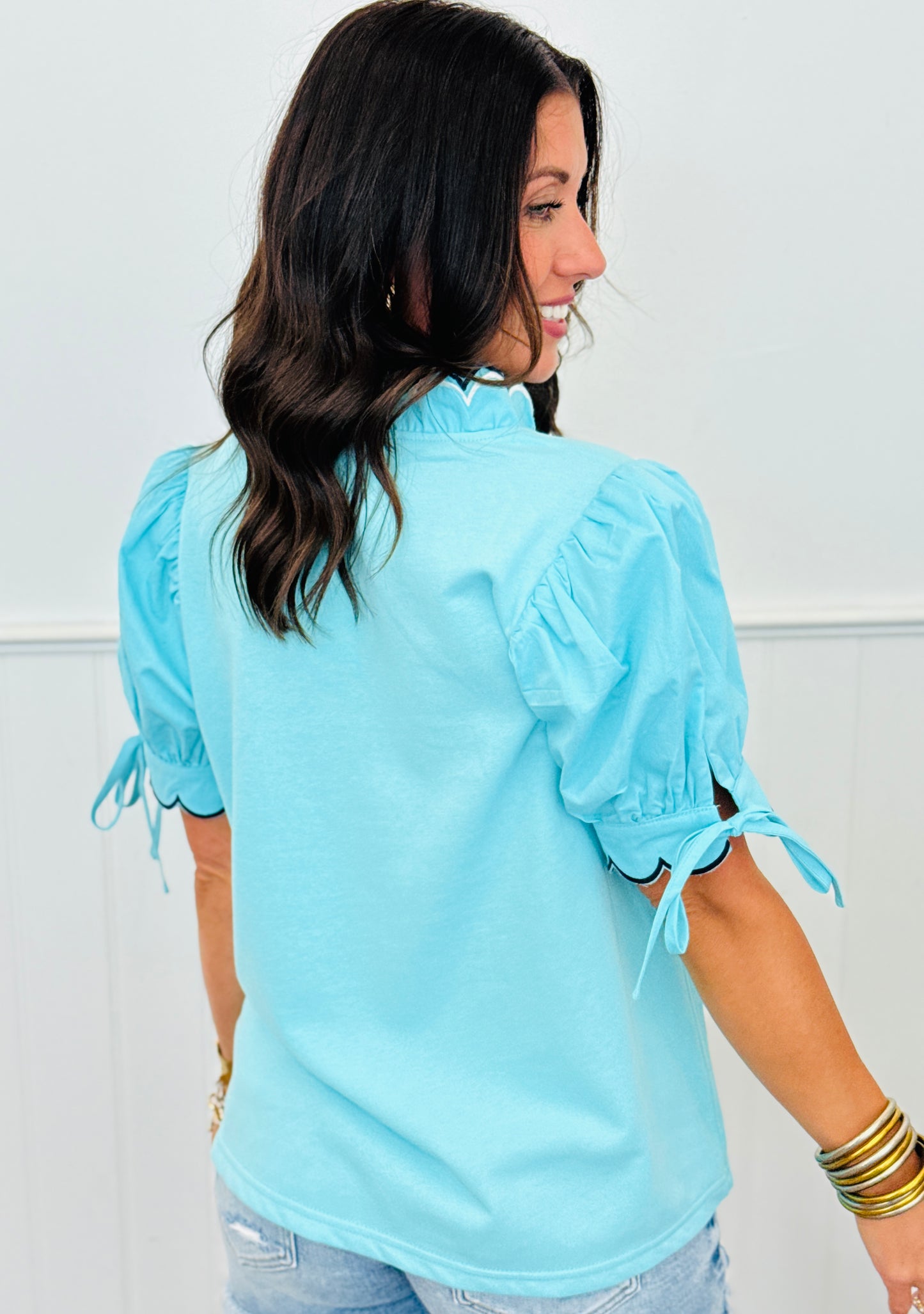 Blue Scalloped Edge Blouse (Reg.)
