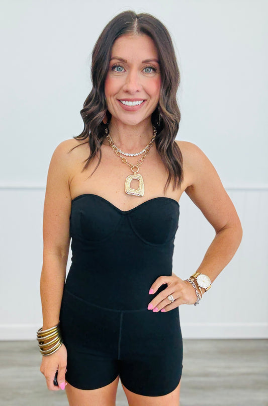 Black Sweetheart Fitted Strapless Romper (Reg.)
