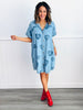 Washed Denim Heart Print Dress (Reg.)