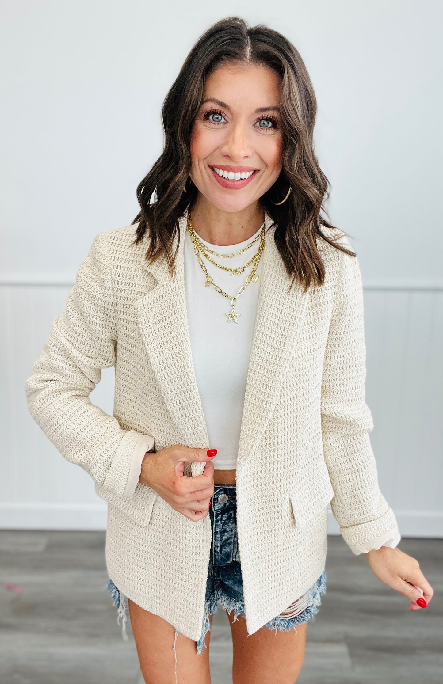 Natural Crochet Blazer (Reg. & Plus)