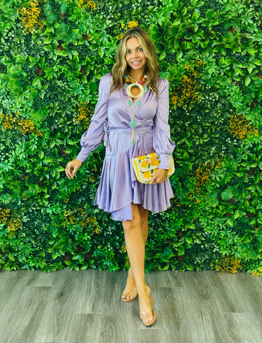Lavender Satin Side Wrap Mini Dress (Reg.)