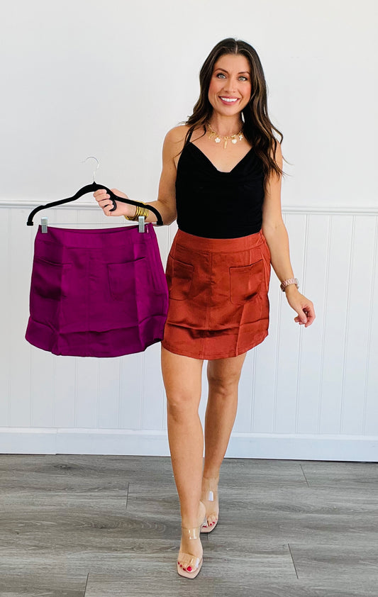Satin Woven Mini Skirt (Reg.)-2 Colors