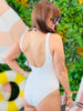 White Textured Gold Detail One Piece Swimsuit (Reg.)