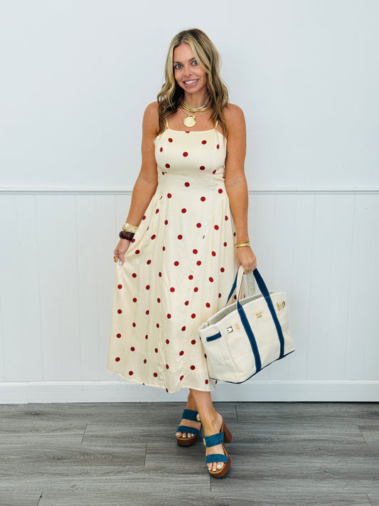 Cream/Red Polka Dot Midi Dress (Reg & Plus)