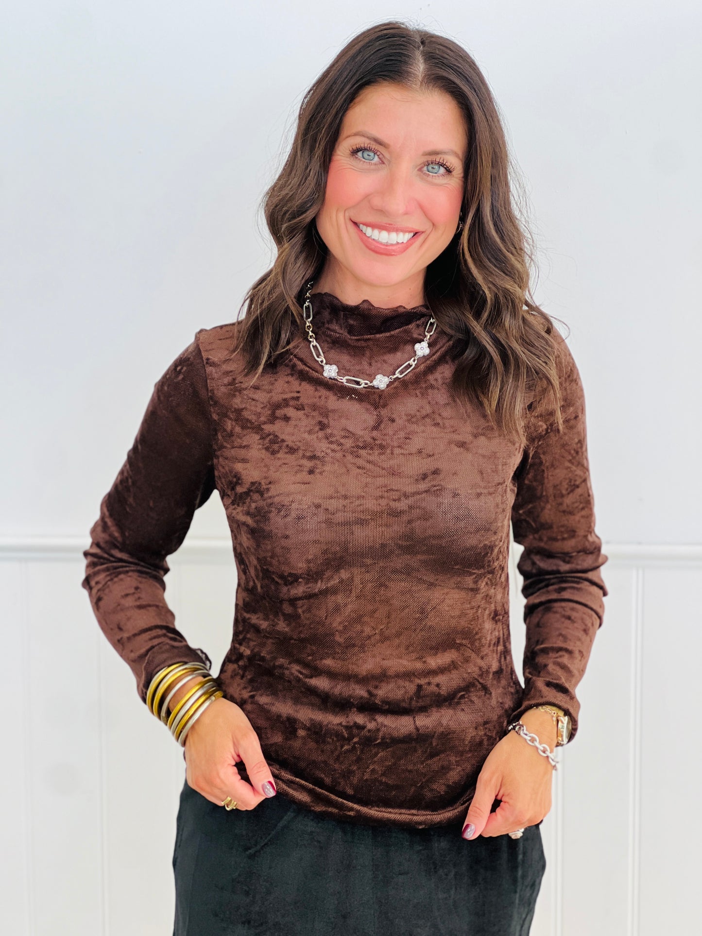 Velvet Solid LS Blouse (Reg & Plus)-3 Colors