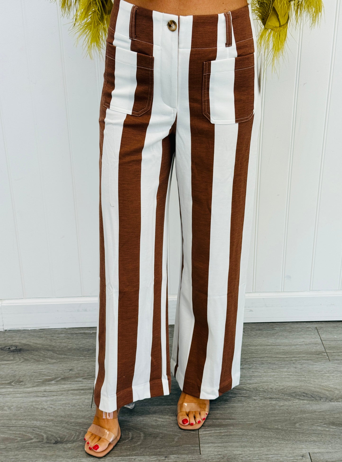 Mocha/Ivory Stripe Wide Leg Pants (Reg & Plus)