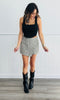 Grey Leopard Twill Mini Skort (Reg. and Plus)